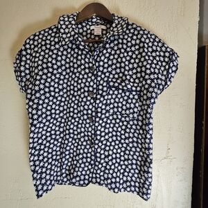 Madewell Mini Daisy Daisies Top Button Up Pajamas PJ Shirt Blue Cotton XXS